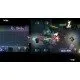 A stylish top-down view of a pixel-art city street with neon lights and a character engaging in fast-paced combat