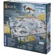 A fantasy board game expansion box showing a group of four armored heroes standing on a snowy mountain ledge looking down at a vast, frozen wilderness