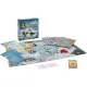 A fantasy board game expansion box showing a group of four armored heroes standing on a snowy mountain ledge looking down at a vast, frozen wilderness