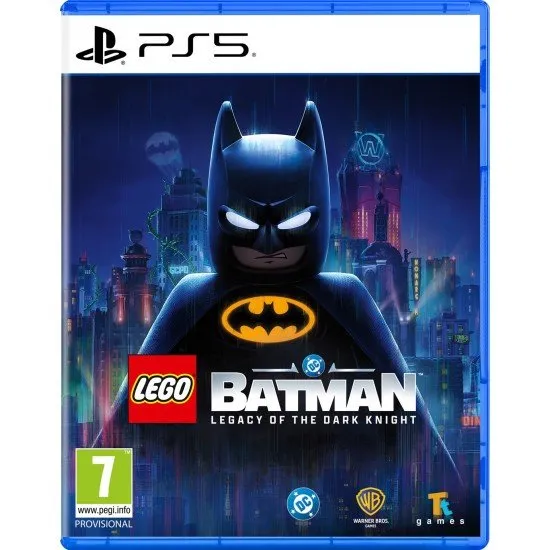 LEGO Batman Legacy of the Dark Knight PS5 box art featuring LEGO Bruce Wayne and the Bat-family