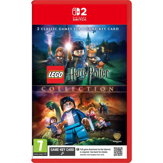 Nintendo Switch 2 game case for LEGO Harry Potter Collection showing LEGO Harry Potter holding his wand in front of Hogwarts Castle