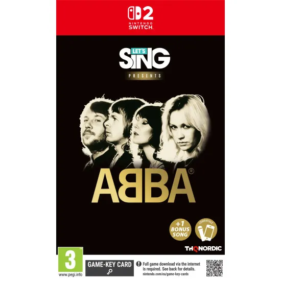 Nintendo Switch 2 game case for Let's Sing ABBA showing disco lights and customizable avatars on stage