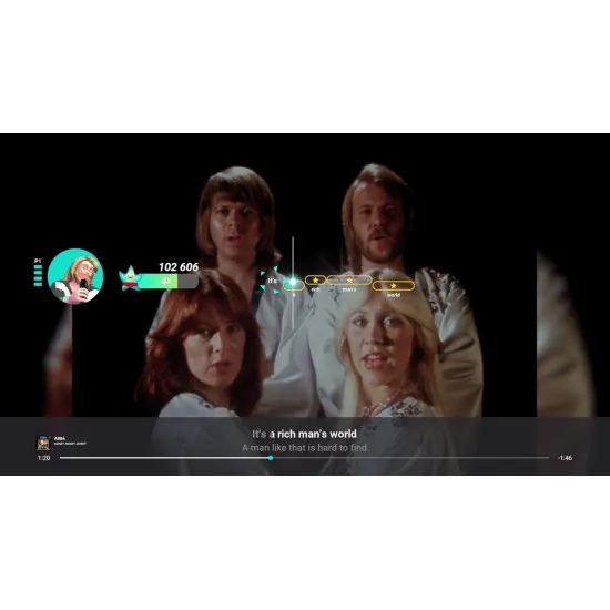 PlayStation 5 game case for Let's Sing ABBA Double Mic Bundle showing ABBA members on stage with two included USB microphones