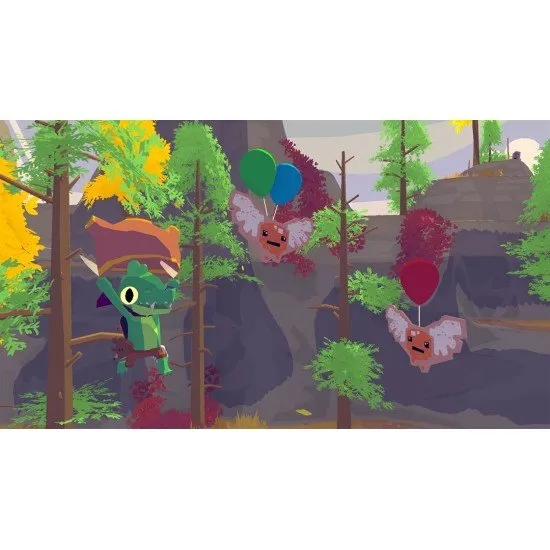 Lil Gator Game PS5 cover featuring a cute alligator with a stick sword and cardboard shield in a vibrant forest