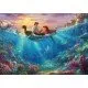 Disney The Little Mermaid 500 Piece Puzzle Thomas Kinkade The box art for The Little Mermaid 500-piece jigsaw puzzle by Thomas Kinkade, showing Ariel, Flounder, and Sebastian in the "Painter of Light" style.