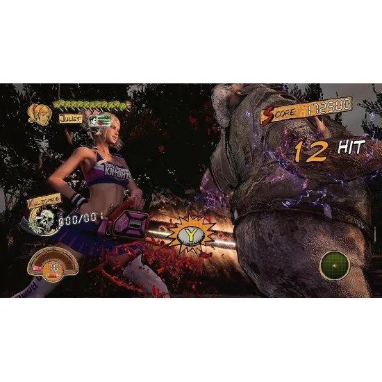 Lollipop Chainsaw RePOP PS5 box art showing cheerleader Juliet Starling posing dynamically with her chainsaw and her boyfriend's head attached to her belt