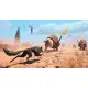 A PlayStation 5 game case depicting a parrot soaring over a massive canyon river while a wolf looks down from a rocky cliff edge bordered by glowing ancient carvings