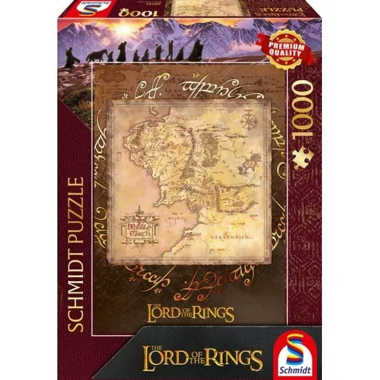 Lord of the Rings Middle-Earth 1000 piece jigsaw puzzle box by Schmidt featuring franchise map artwork