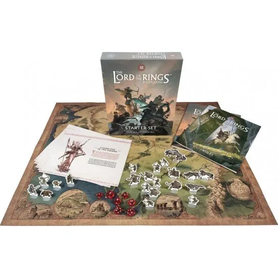The Lord of the Rings RPG 5th Edition Starter Set box art showing heroes travelling over hills