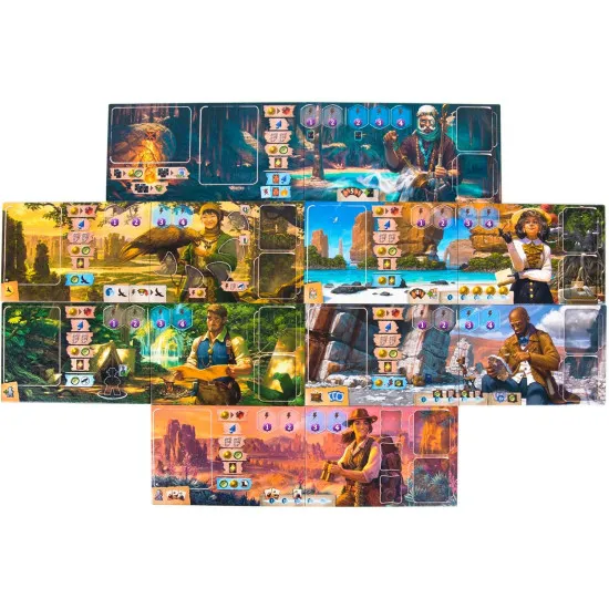 Lost Ruins of Arnak Expedition Leaders expansion box featuring six unique leader characters on the island of Arnak