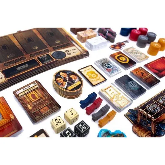 The box art for the Luthier board game, showing a luthier in a workshop crafting a violin, with classical musical scores and instruments in the background.