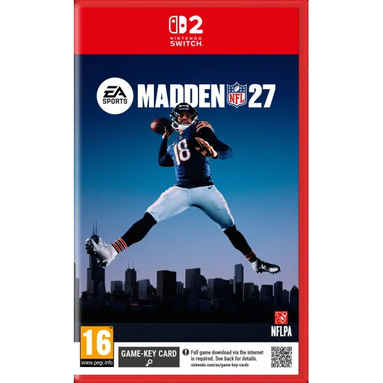 A Nintendo Switch 2 game case featuring an intense wide receiver catching a touchdown pass in the back of the end zone during a heavy rain game