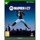 An Xbox Series X game case displaying an NFL superstar quarterback throwing a tight spiral pass downfield while defensive players close in under stadium lights