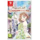 A Nintendo Switch game case displaying a cheerful anime girl with a magical glowing needle stitching a bright pink dress inside a colourful boutique filled with ribbons and fabrics