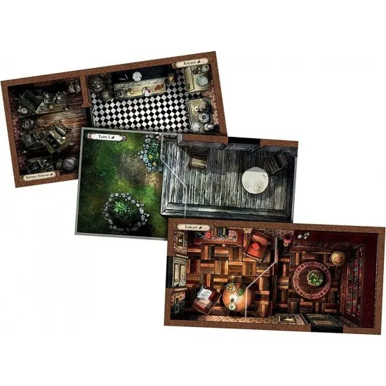 Mansions of Madness Beyond the Threshold expansion box art featuring a dark ritual and mysterious investigators