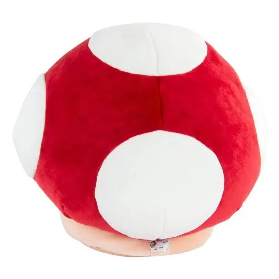 Super Mario Red Mushroom Plush A large, 40cm Super Mario Mocchi Mocchi plush toy of a Red Mushroom from the Mario Kart game series, with a unique squishy texture.
