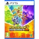 A PlayStation 5 game case showing three colourful Marsupilamis jumping, spinning, and bouncing through a bright tropical jungle filled with dancing wild animals