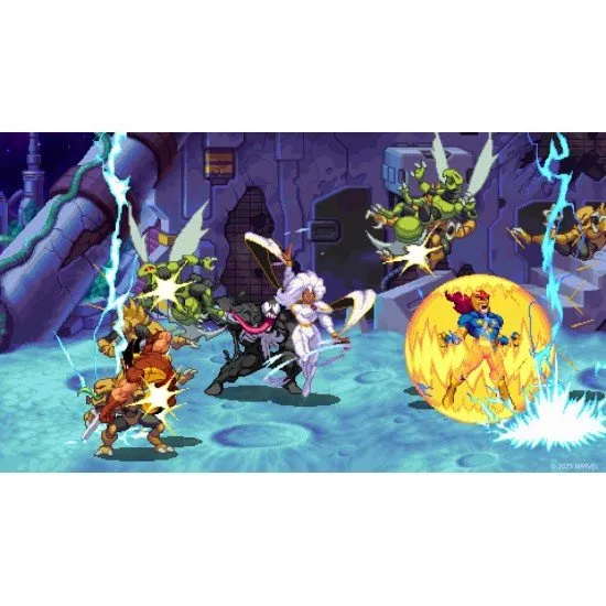 MARVEL Cosmic Invasion game cover showing various Marvel Super Heroes (Nova, Spider-Man, Wolverine, Captain America) in pixel art fighting style