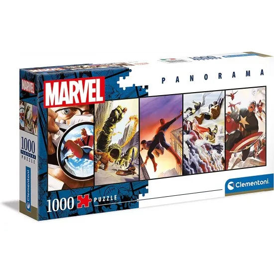 Clementoni Marvel 80 Jahre Puzzle – 1000 Teile, Panorama-Format 98x30 Cm, Für Erwachsene & Kinder Ab 9