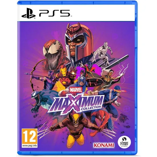 PlayStation 5 game case for Marvel MaXimum Collection showing classic retro Marvel superheroes in pixel art style