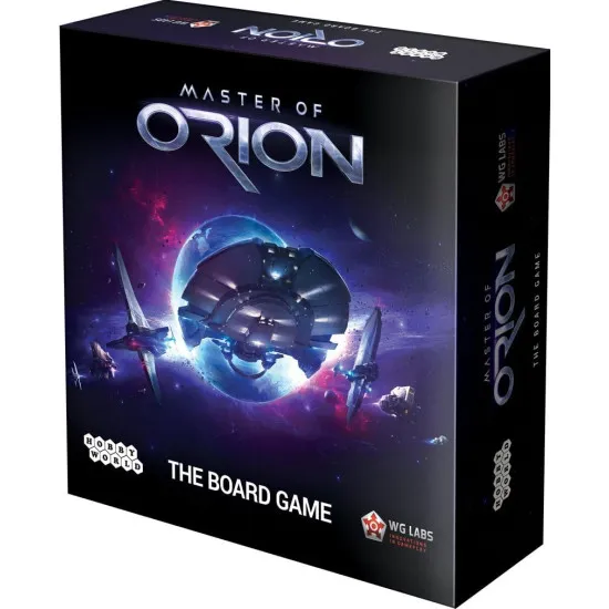 Master of Orion board game box featuring galactic space civilisation conquest artwork with alien races and interstellar empire design