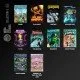 Evercade cartridge box showcasing various indie game characters including Rocket Panda and a ghost minotaur