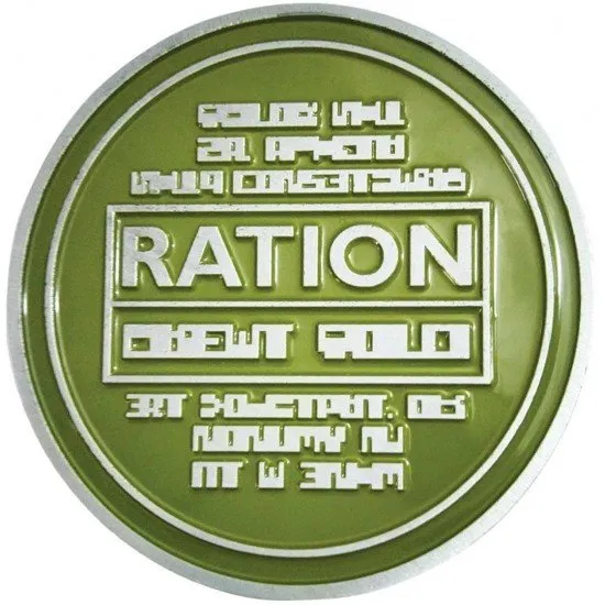 Metal bottle opener designed to look like a Metal Gear Solid Ration pack with magnetic reverse