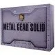 Three metal keycards in blue, yellow, and red from Metal Gear Solid inside a numbered display box