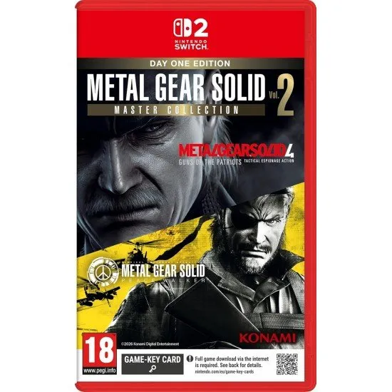 Switch 2 game case for MGS Master Collection Vol 2 highlighting the Day One Edition items