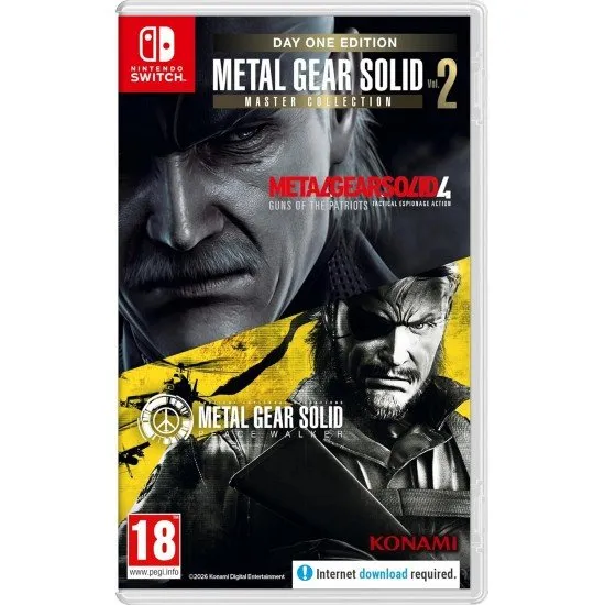 Nintendo Switch retail box for MGS Master Collection Vol 2 with Day One Edition banner