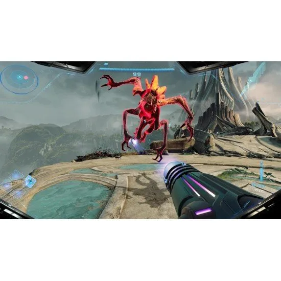 The box art for Metroid Prime 4: Beyond on Nintendo Switch, featuring Samus Aran in her Power Suit and a mysterious, alien planet in the background.