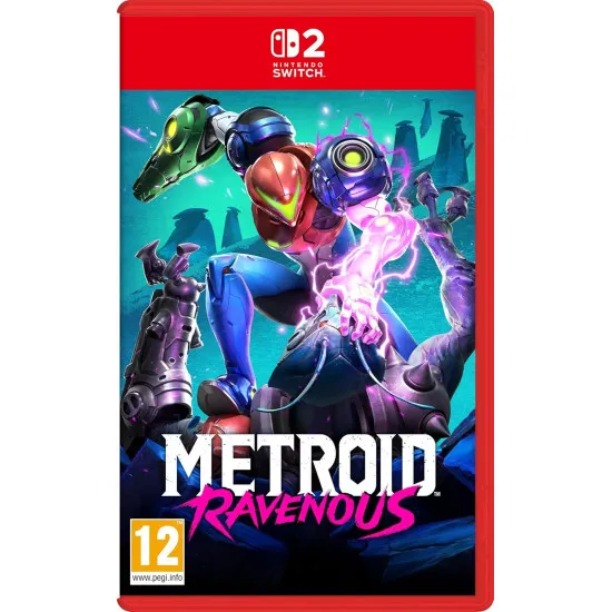 Nintendo Switch 2 game case for Metroid Ravenous showing Samus Aran using her Metroid powers against a Space Ninja assassin