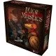 The box art for the Mice and Mystics board game, showing a small mouse hero holding a sword, facing off against a giant spider in a castle environment. Miniatures of other characters and enemies are also visible.