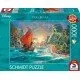 Thomas Kinkade Disney Moana 1000 piece jigsaw puzzle box featuring Moana, Maui and Heihei on a boat at sunrise approaching Te Fiti