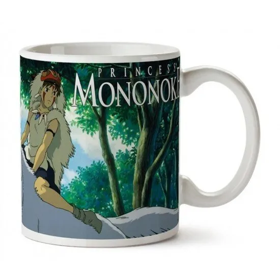 Studio Ghibli Princess Mononoke ceramic mug featuring San and the forest spirits