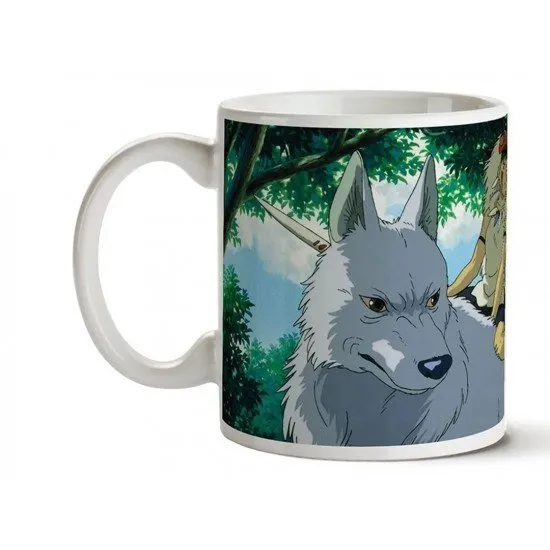 Studio Ghibli Princess Mononoke ceramic mug featuring San and the forest spirits