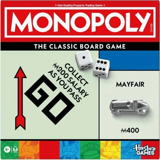 Monopoly Classic 2025 board game box showing the iconic Mr. Monopoly and the new larger metal tokens