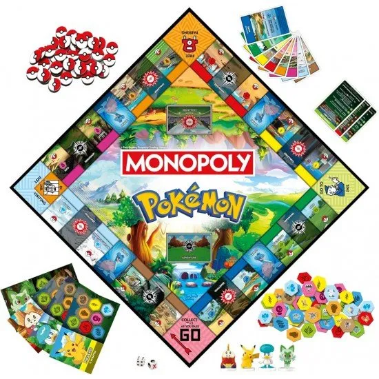 The box art for Monopoly - Pokémon Edition, showing a game board with Pokémon locations and the character tokens, including Pikachu.