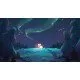 A PlayStation 5 game case showcasing Moomintroll standing in deep snow looking up at a starry winter night sky with the northern lights glowing over Moominhouse