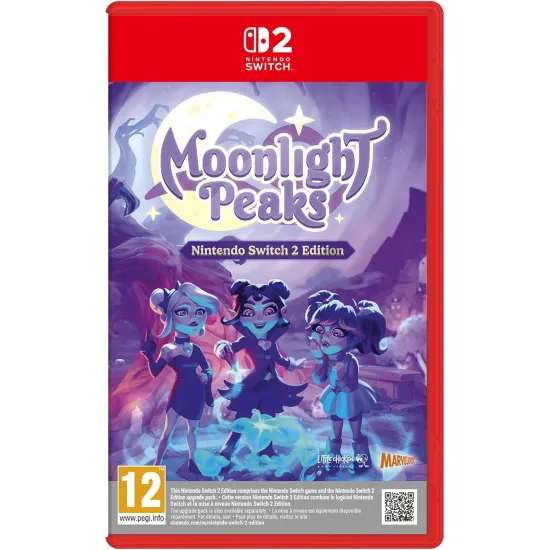 A Nintendo Switch 2 game case showcasing a cute anime style vampire character tending to a glowing purple pumpkin patch outside a haunted Victorian cottage under a starry night sky
