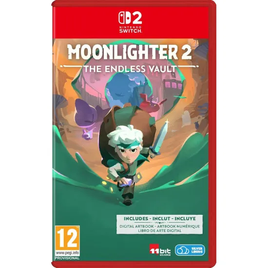Nintendo Switch 2 game case for Moonlighter 2 The Endless Vault showing shopkeeper Will holding a glowing relic in a dungeon