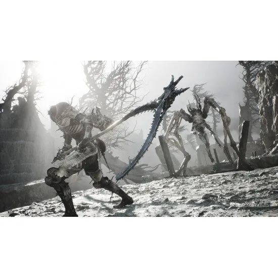 A cinematic view of the Harbinger possessing a fallen warrior in a dark, interconnected world of bone citadels