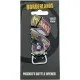 A sturdy metal bottle opener shaped with Mad Moxxi's signature top hat and heart motif from the Borderlands video game series