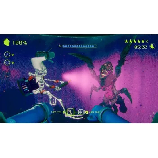 A group of divers in yellow suits retrieving a body from a dark, overgrown underwater lab