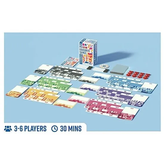 My Favourite Things 2nd Edition trick-taking party card game box featuring colourful category and favourite things artwork