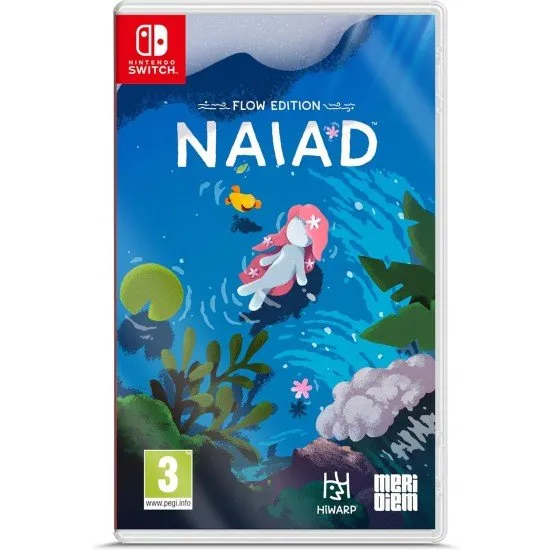A colourful and artistic top-down view of Naiad swimming through a vibrant river filled with fish and flora