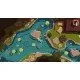 A colourful and artistic top-down view of Naiad swimming through a vibrant river filled with fish and flora