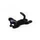 Jiji the black cat plush in a relaxed laying position with a red bow and soft fabric finish