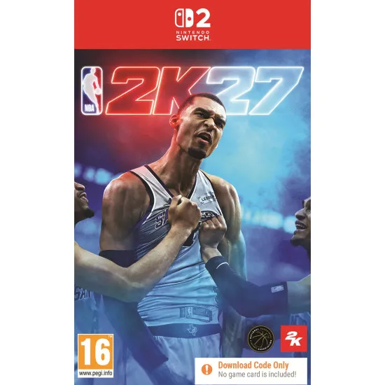 Nintendo Switch 2 game case for NBA 2K27 showing high-octane basketball action in a lit arena