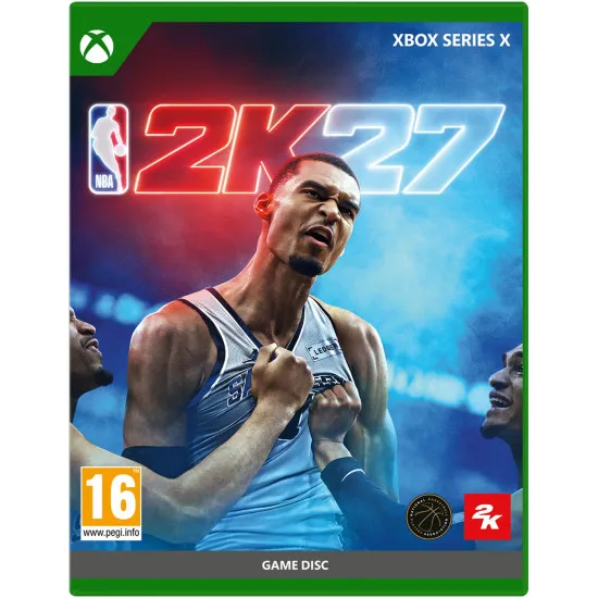 Xbox Series X game case for NBA 2K27 featuring dynamic action artwork of an NBA star in a basketball arena